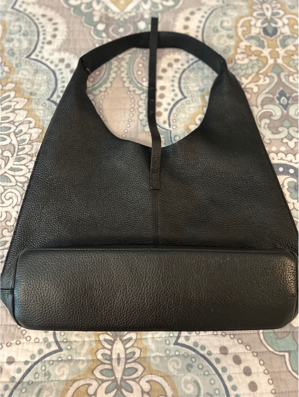 Black Leather Shoulder Bag with Adjustable Strap